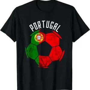 Portugal Flag Portuguese Pride Soccer Player Ball Round Neck T-Shirt