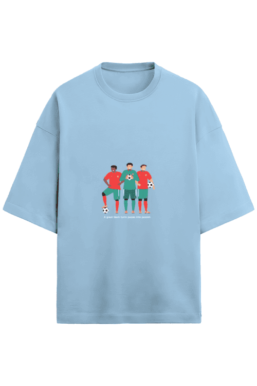 Great Team Turns Passes into Passion Unisex Terry Oversized Soccer T-Shirt - Image 2