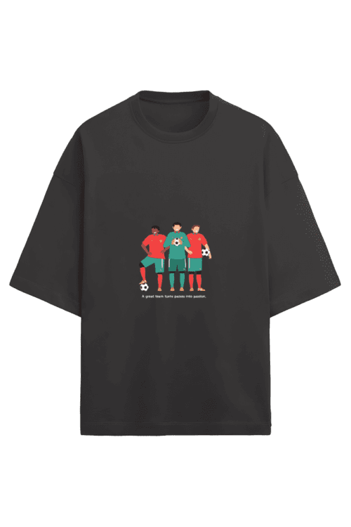 Great Team Turns Passes into Passion Unisex Terry Oversized Soccer T-Shirt - Image 6